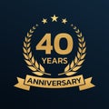 40 years anniversary laurel wreath logo or icon. Jubilee, birthday badge, label or emblem. 40th celebration design element. Royalty Free Stock Photo